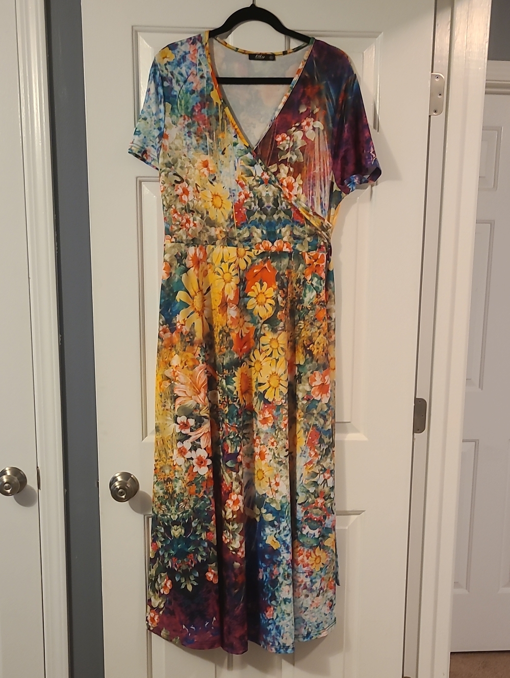 Floral Multicolor Faux Wrap Maxi Dress - Women